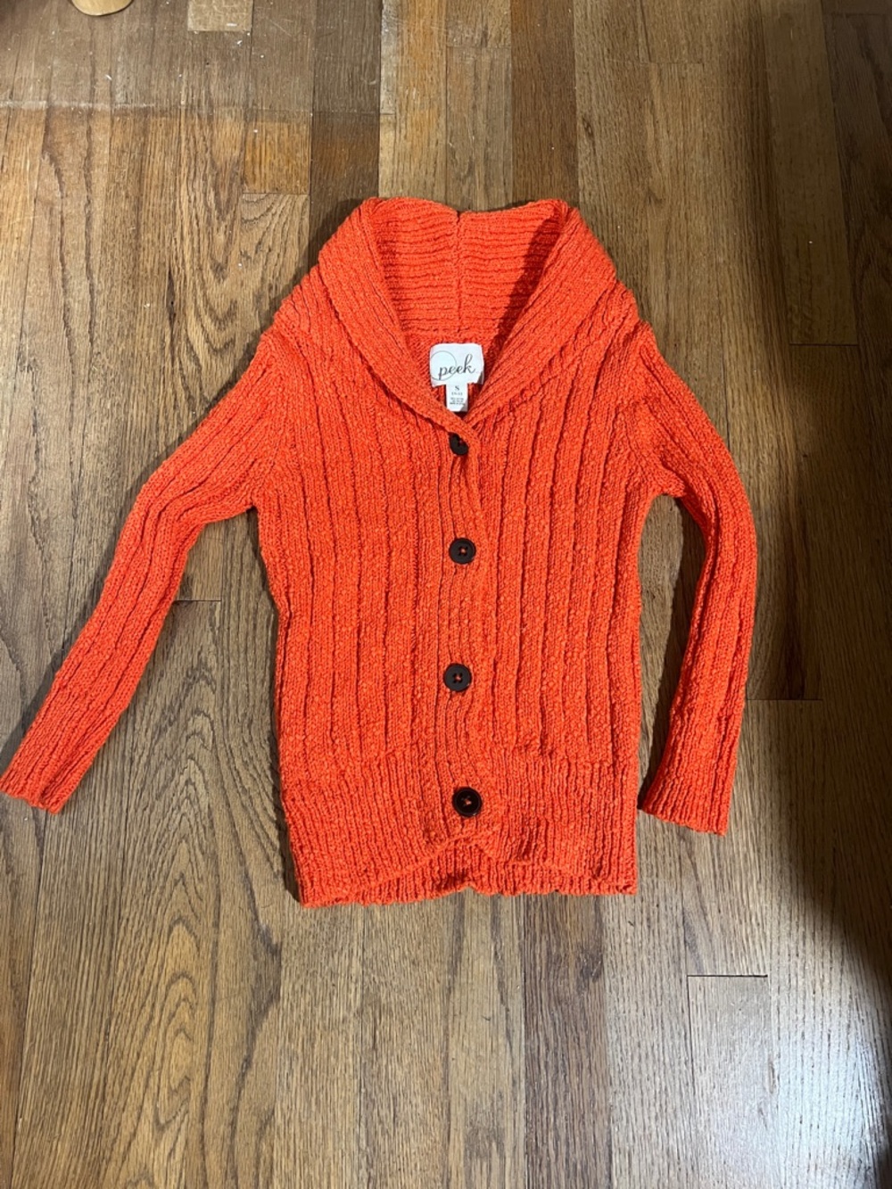 Peek Bright Orange Shawl-Collar Ribbed Cardigan
